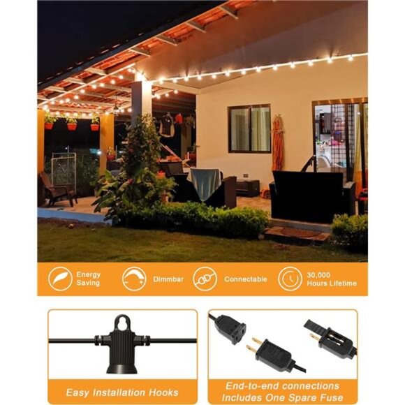 Outdoor String Lights, 150FT Patio Lights with 75 Shatterproof G40 Globe Bulb - Picture 4 of 7